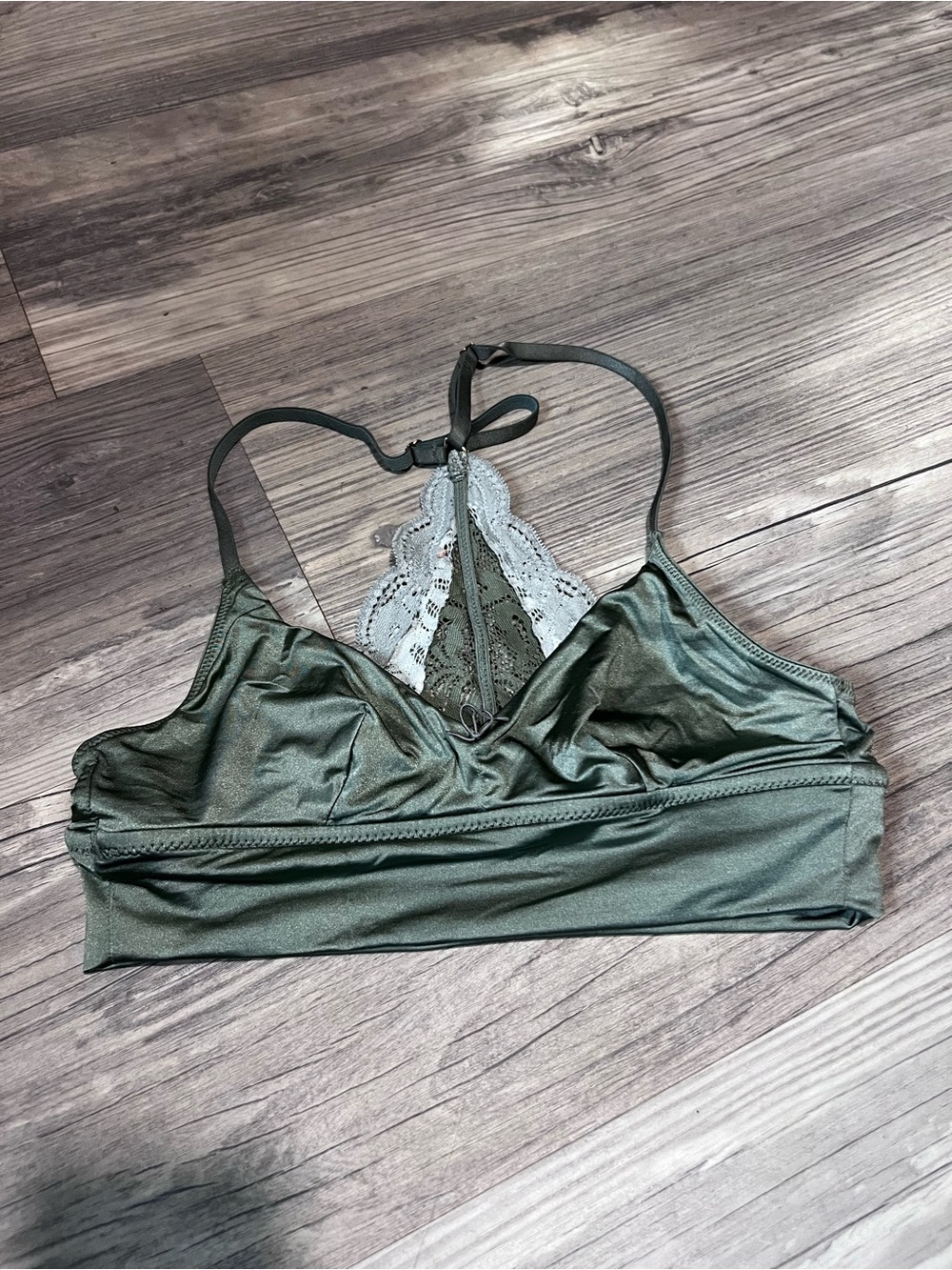Aerie Green Satin Lace Racerback Bralette Bra XS
